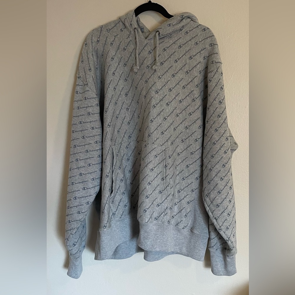 Champion Reverse Weave All Over Script Print Hoodie Size Mens 2XL